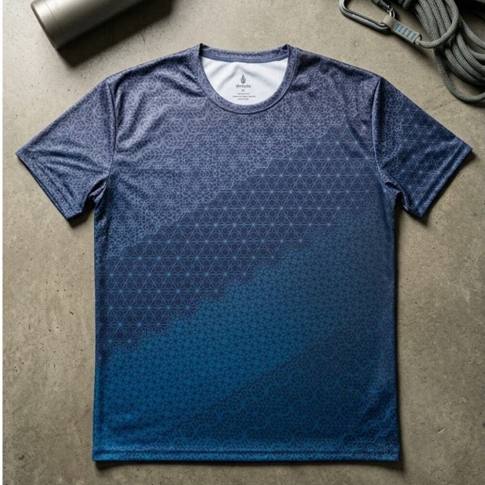 Threyda Art Apparel Blue Geometric All-Over Print T-Shirt Men's XL Visionary